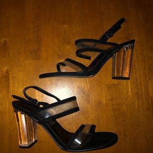 Marc Fisher Black and Clear, Strappy Heels